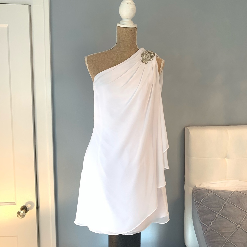 JS Boutique White Dress One-Shoulder Embel…